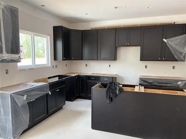 a kitchen with wooden cabinets and a sink
