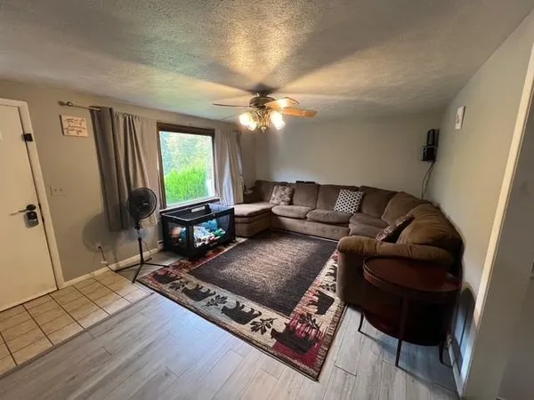 a living room with furniture and a rug