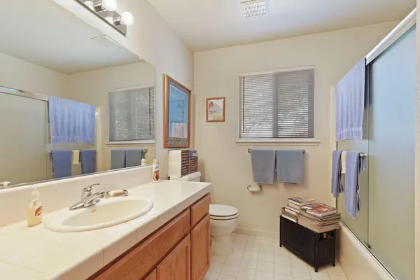 a bathroom with a sink a toilet and a mirror