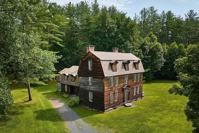 aerial view of a house with swimming pool