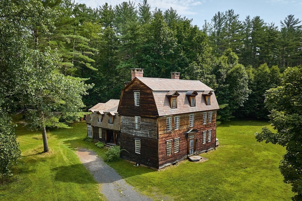 aerial view of a house with swimming pool