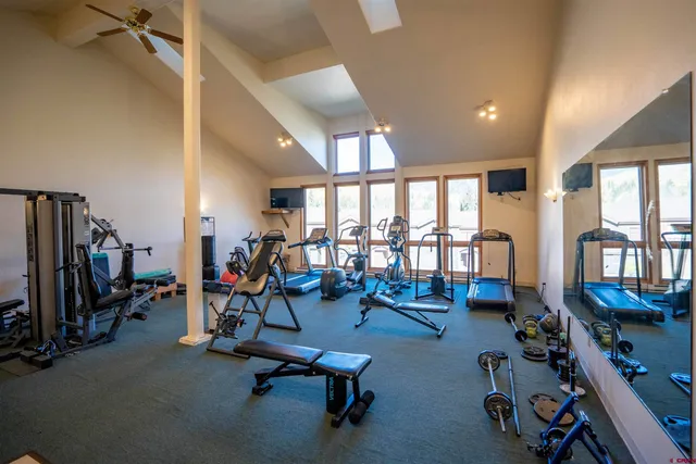 a view of a room with gym equipment
