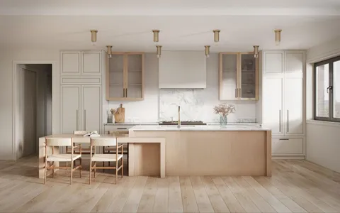 an open kitchen with granite countertop a sink cabinets and wooden floor