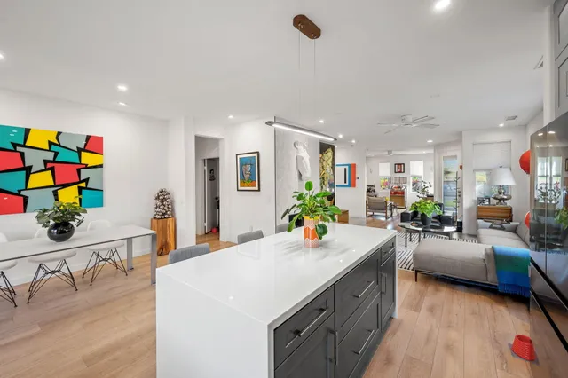 a view of a living room and dining room