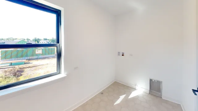 a view of a small space with a window