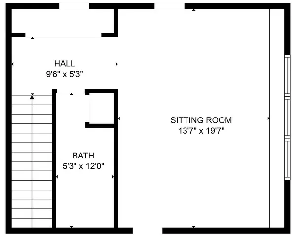 a picture of floor with a white wall and a large window