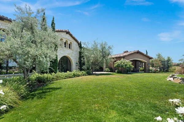 a view of a lake with couches