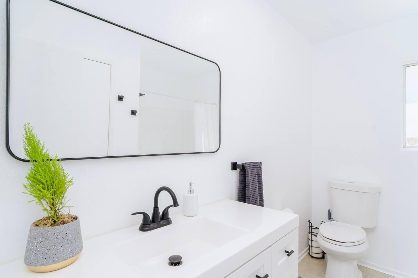 6635 Morongo Road Twentynine Palms, CA 92277 - Photo 19 of 31 a bathroom with a sink a toilet and a mirror