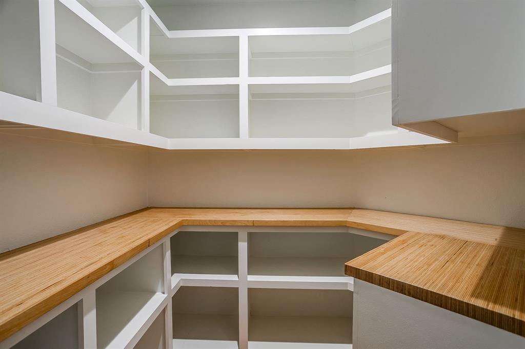 6700 Fortune Road Fort Worth, TX 76116 - Photo 20 of 40 Custom pantry featuring extensive white shelving and wood-finish countertops