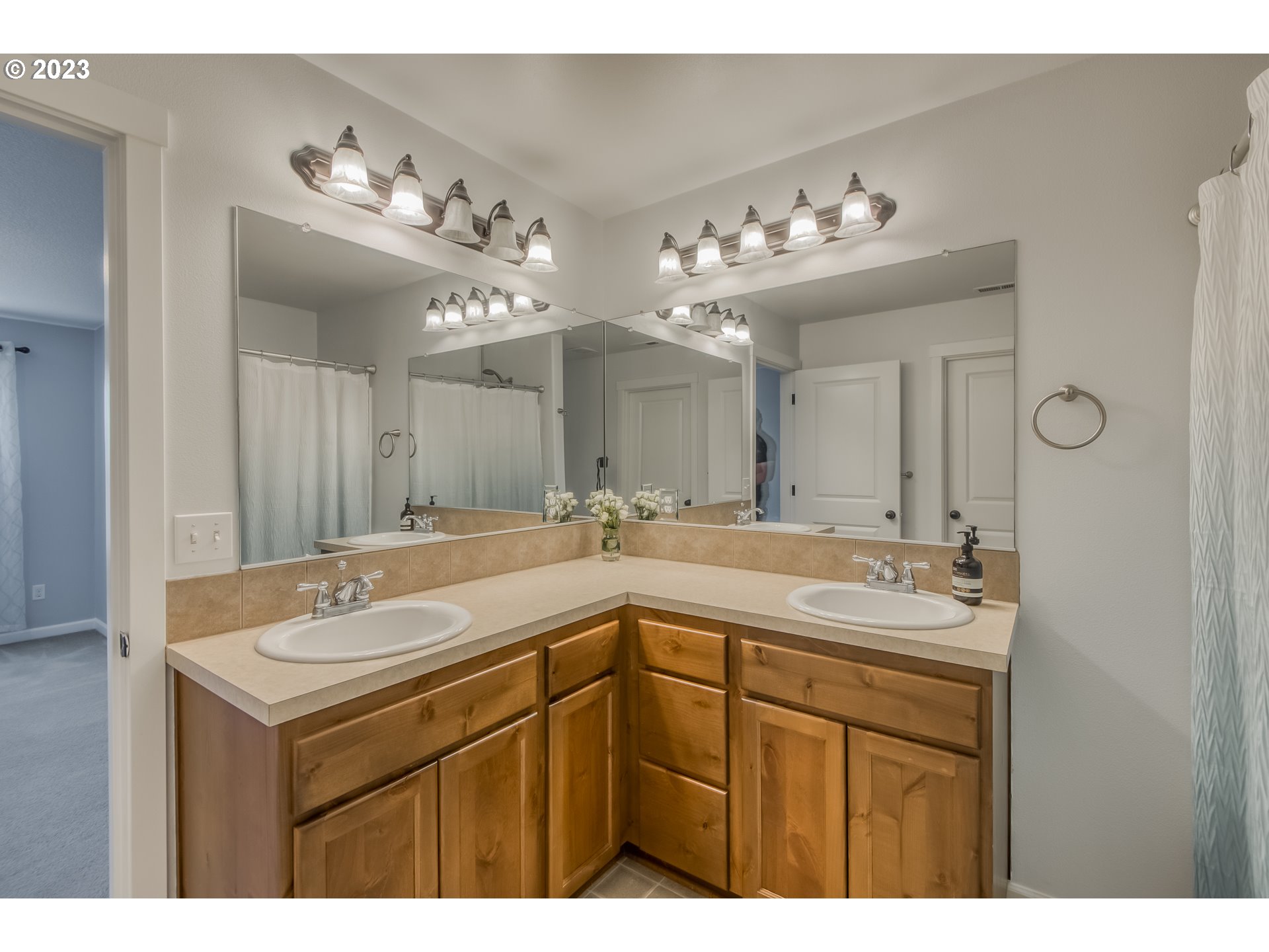 18074 Southwest Lotus Lane Beaverton, OR 97003 - Photo 15 of 19 a bathroom with a sink vanity and a mirror