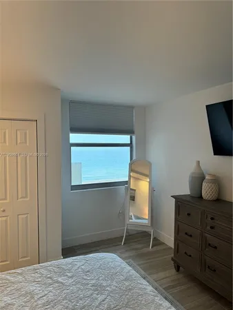 a workspace with a dresser