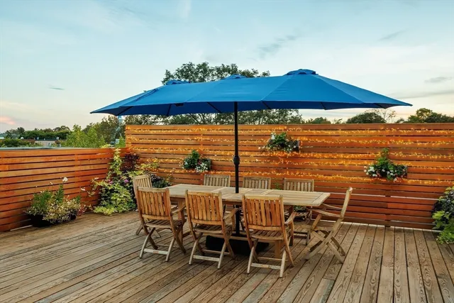 an outdoor space with seating space