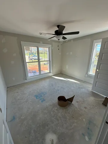 an empty room with a workbench