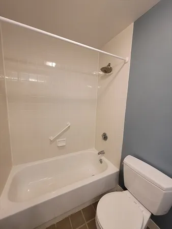 a bathroom with a toilet and a bath tub