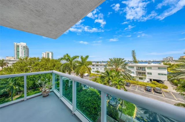 a view of a building from a balcony
