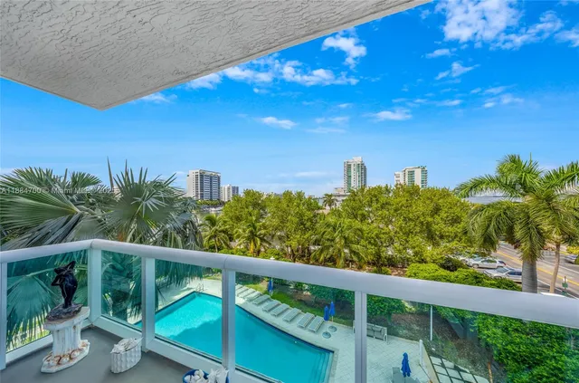 a view of a balcony with an outdoor space
