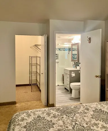 a bathroom with a sink and a shower