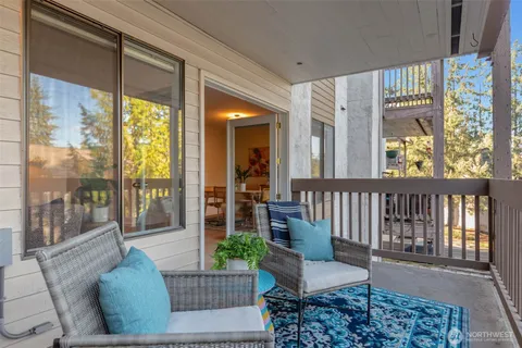 a view of a bench in the patio