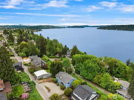 a view of a city and a lake