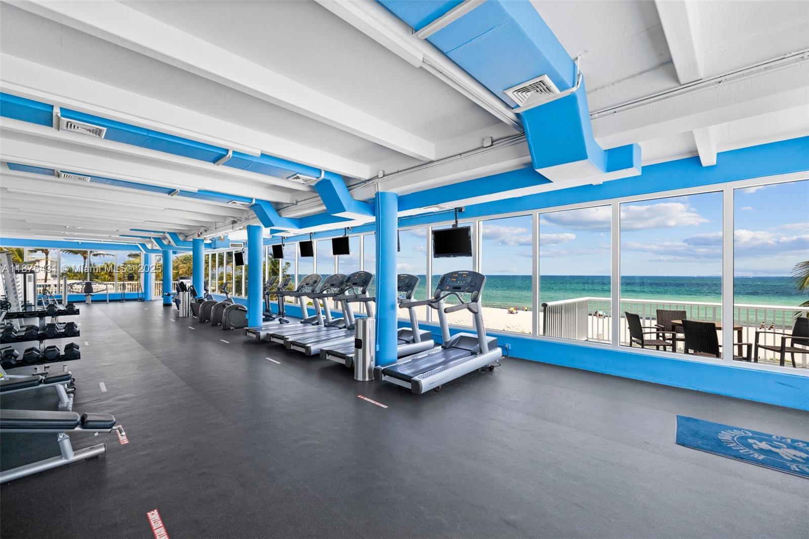 5401 Collins Avenue, Unit 1231 Miami Beach, FL 33140 - Photo 31 of 43 a room with gym equipment and large windows
