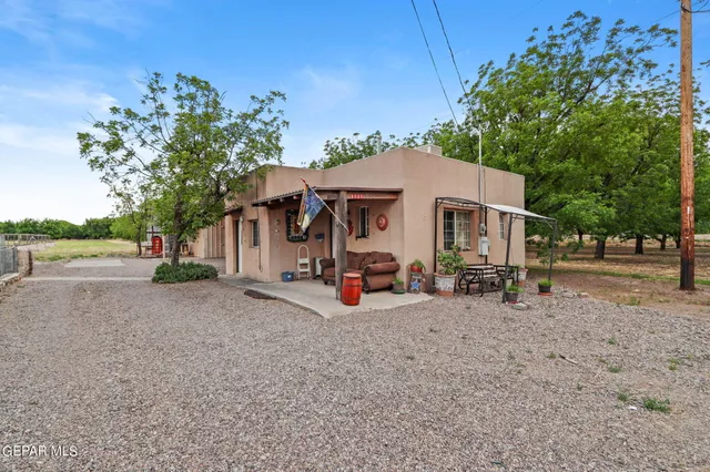 a view of a house with backyard and a tree