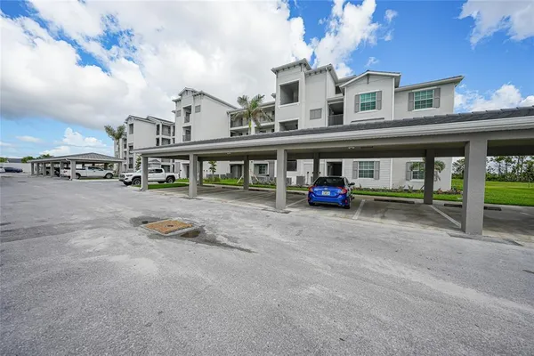 a view of a city with a big yard