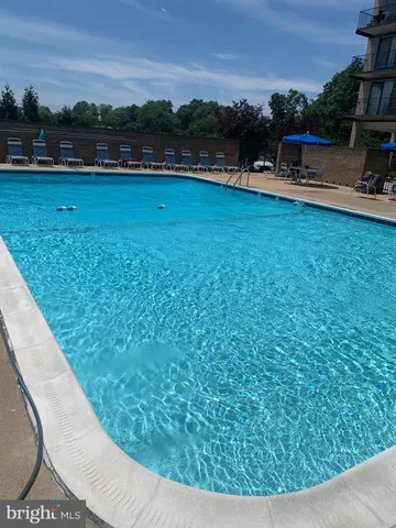 a view of a swimming pool and lounge chair