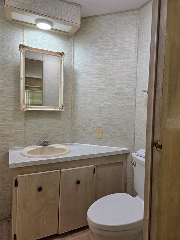 8828 Kanawha Road Riverview, FL 33578 - Photo 7 of 13 a bathroom with a toilet a sink a mirror and vanity