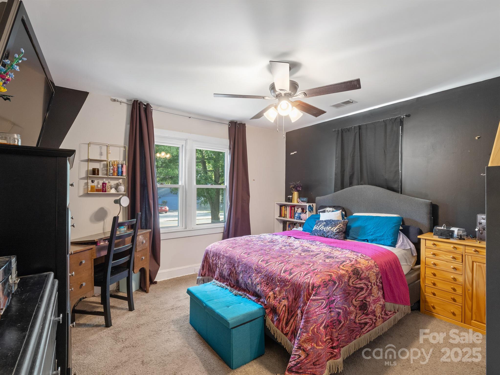 206 Friedheim Road Rock Hill, SC 29730 - Photo 12 of 25 a bedroom with a bed a chandelier and a flat tv screen on dresser