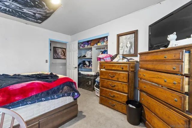 a bedroom with a bed and a tv