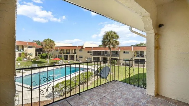 a view of a building from a balcony