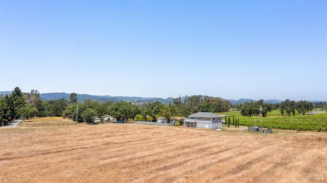 a view of a garden with a house