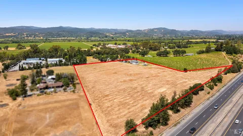 an aerial view of a pool