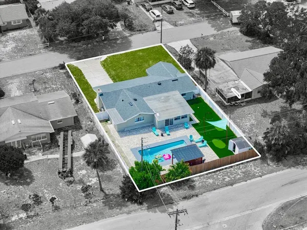 an aerial view of a house