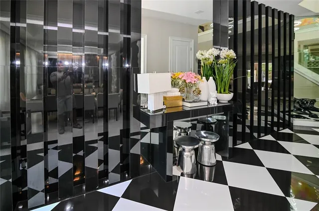 a dining room with furniture