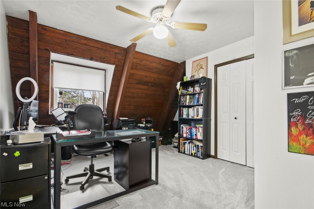 7550 South Raccoon Road Canfield, OH 44406 - Photo 18 of 32 Carpeted bedroom with wood ceiling, ceiling fan,