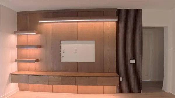 a view of a wooden cabinets