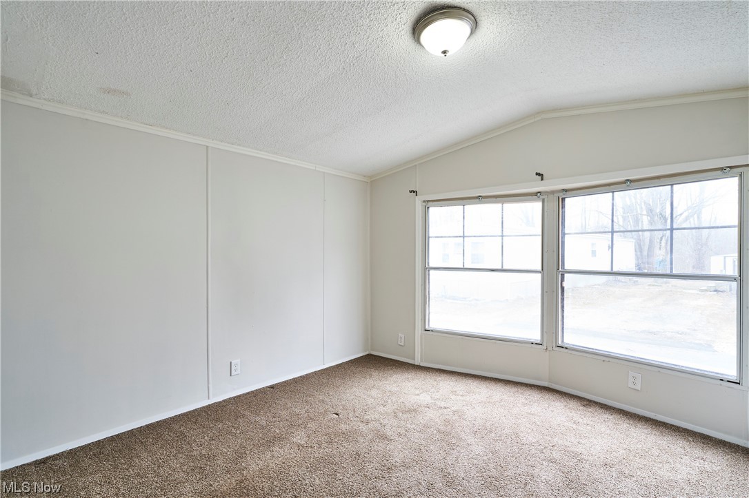 45 Eddie Road Madison, OH 44057 - Photo 17 of 26 Carpeted empty room with lofted ceiling and a textured ceiling