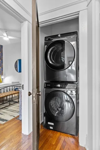 a utility room with dryer and washer