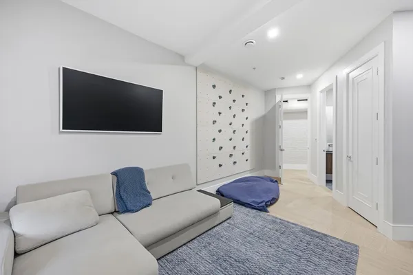 a view of a porch with a potted plant