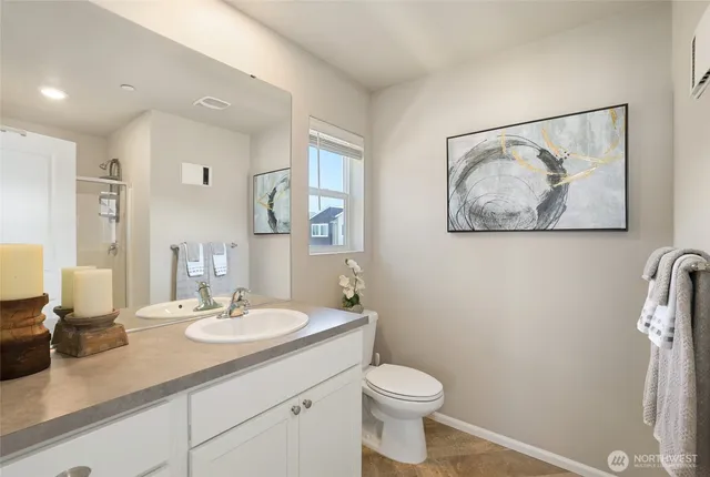 a bathroom with a toilet a sink and mirror
