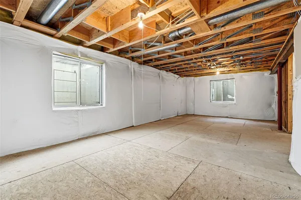 a view of a room with windows