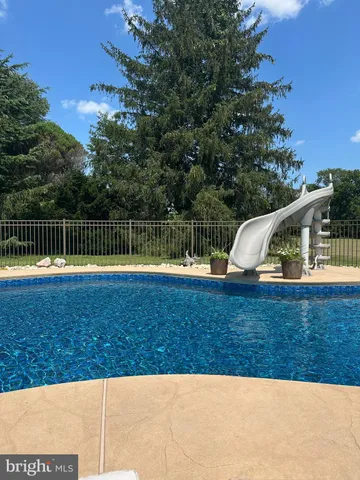 a view of a swimming pool with a park