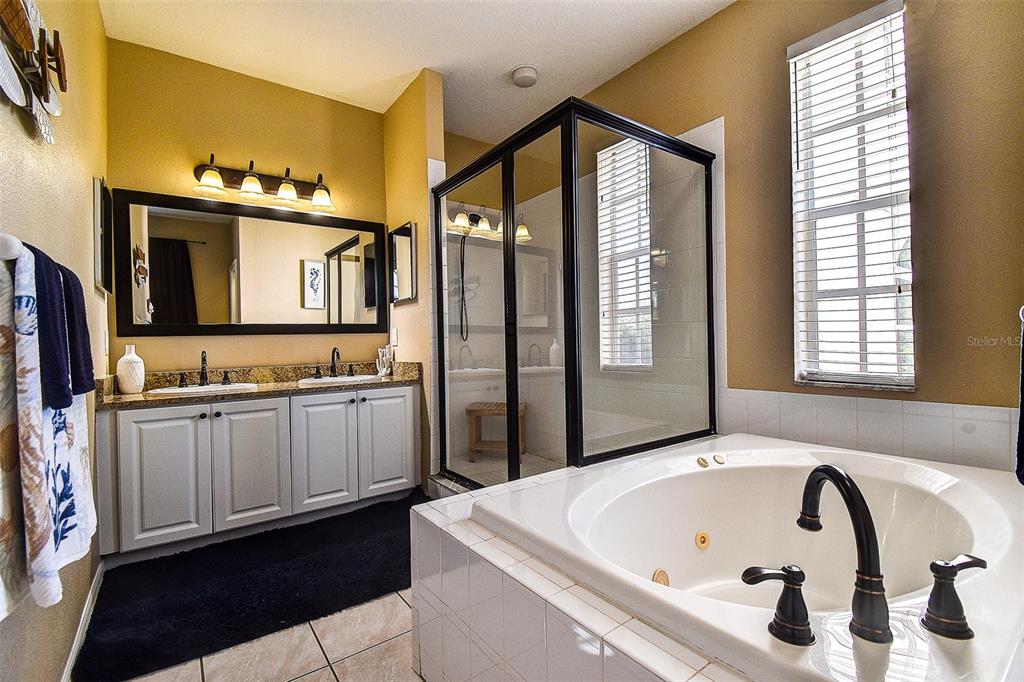 5309 Boardwalk Street Holiday, FL 34690 - Photo 28 of 50 a spacious bathroom with a tub a double vanity sink a mirror and a bathtub