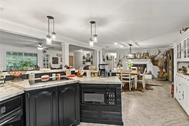 a kitchen with lots of counter top space
