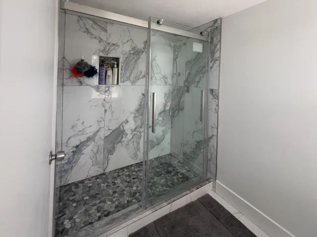 a bathroom with a shower