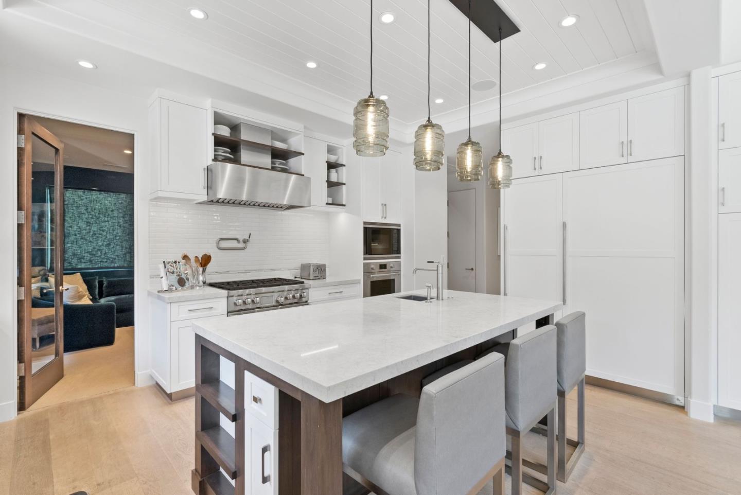 2 Lane Place Atherton, CA 94027 - Photo 11 of 35 a kitchen with stainless steel appliances a stove a sink island and refrigerator
