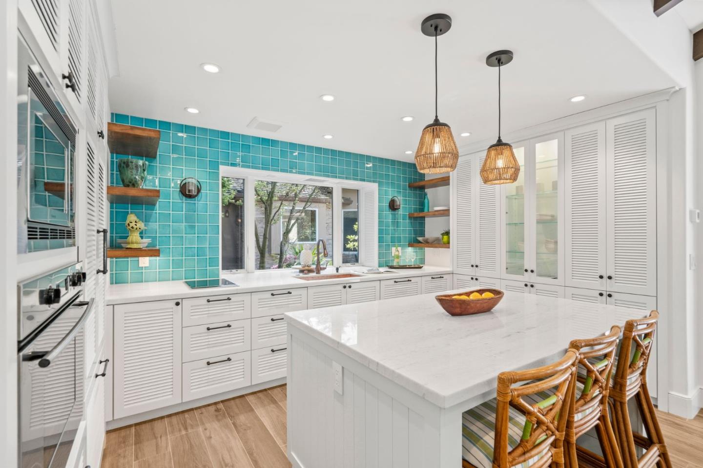 2 Lane Place Atherton, CA 94027 - Photo 27 of 35 a kitchen with a sink a stove and a wooden floors