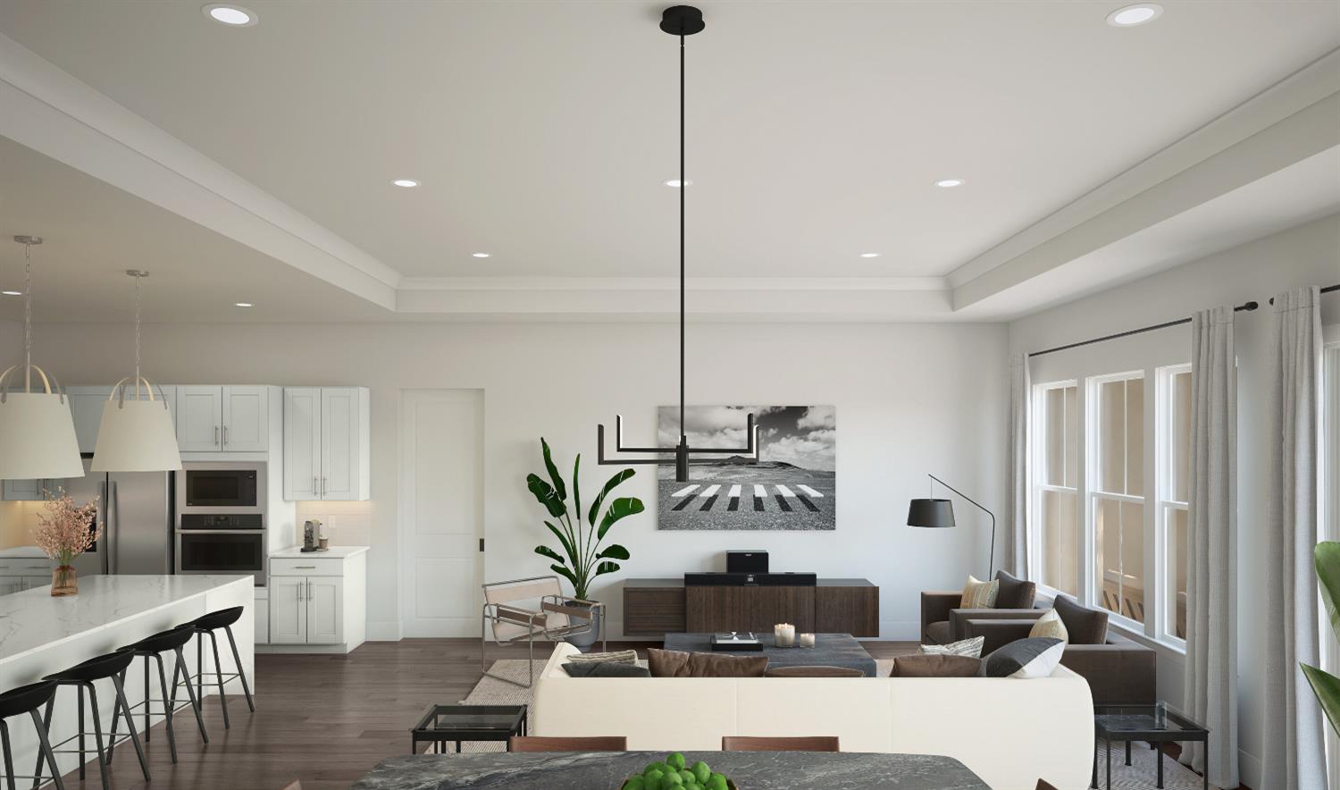 8134 Canyon Ridge Drive Friant, CA 93626 - Photo 9 of 18 a living room with kitchen island furniture and a chandelier