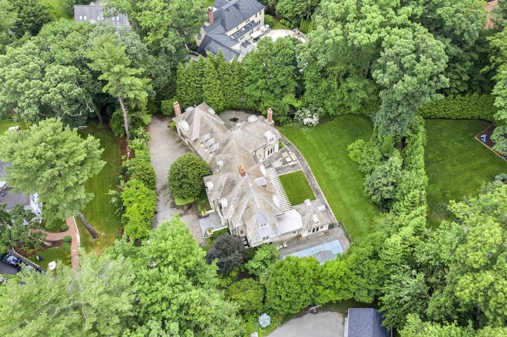 17 Clark Road Wellesley, MA 02481 - Photo 42 of 42 an aerial view of a house with a yard basket ball court and outdoor seating